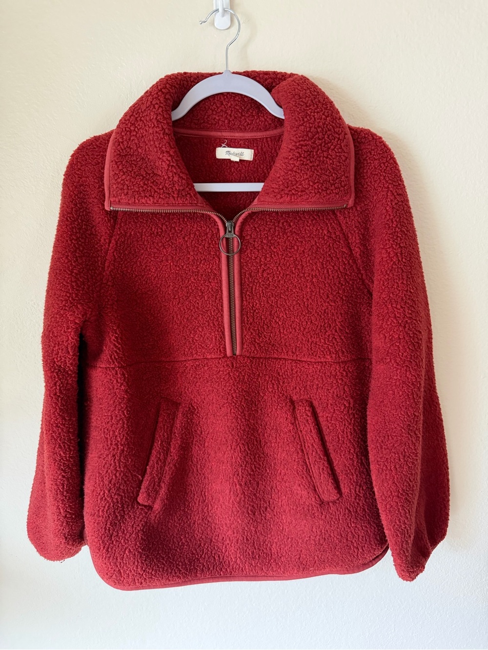 Madewell Red Sherpa Half-Zip Pullover